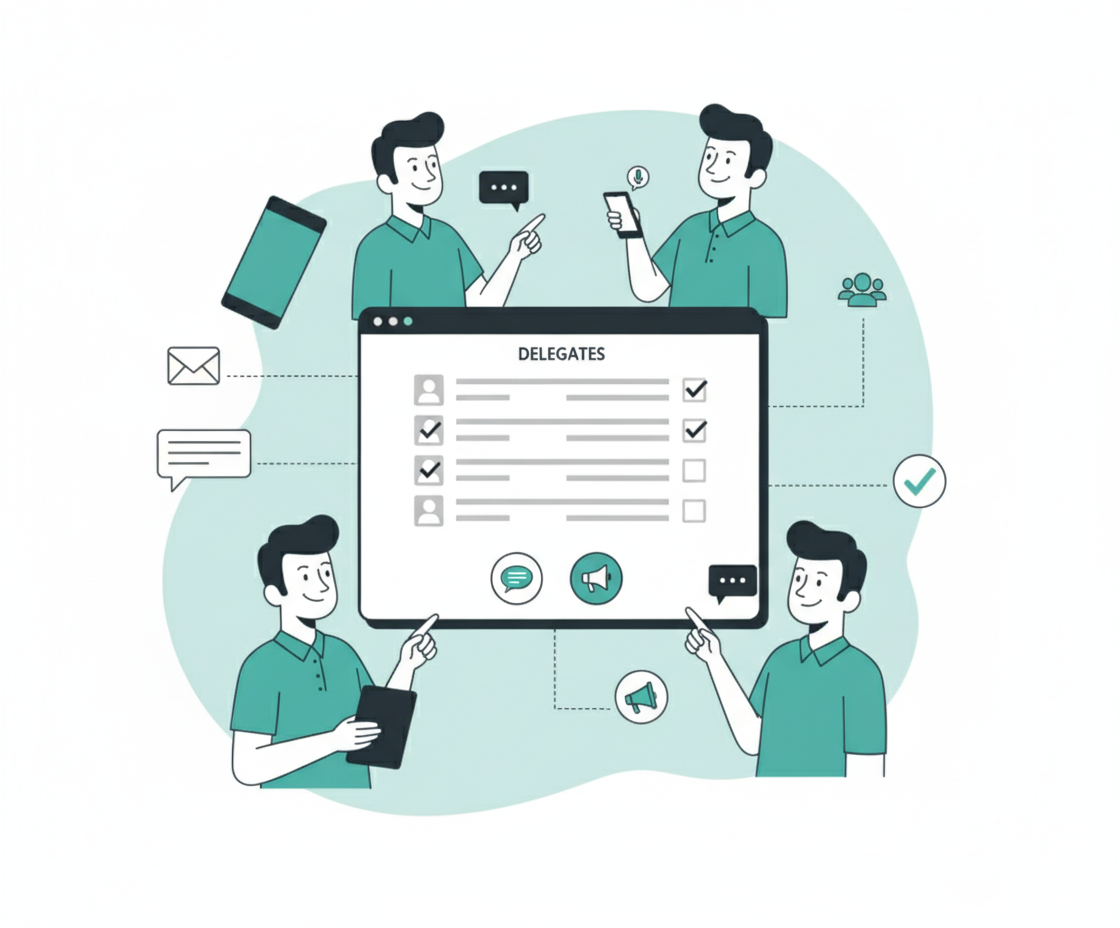 animation of delegates being managed